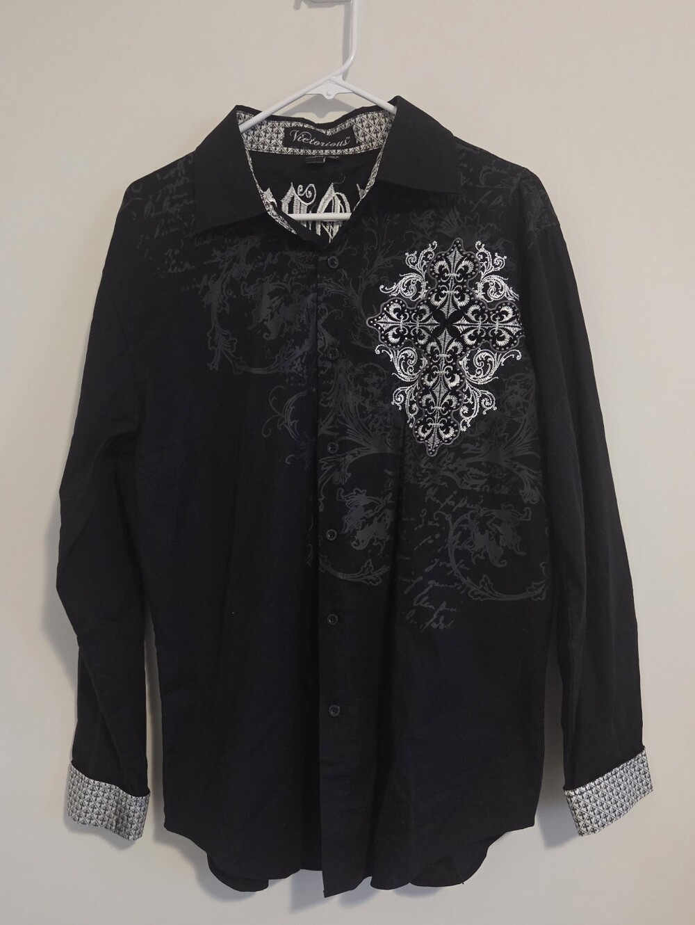 Victorious Black Embroidered Button Down Shirt
